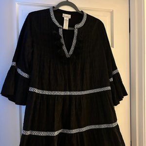 Beautiful Tommy Bahama black, cotton clip embroidered tier dress, size Medium